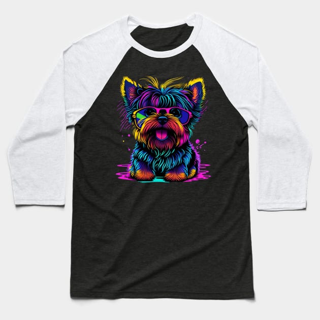 Synthwave Yorkie Baseball T-Shirt by BDAZ